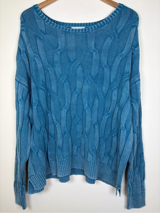 Denim&Co Sweaters - Denim & Co Canyon Retreat Cable Knit Drop Shoulder Washed Sweater 1X Turquoise